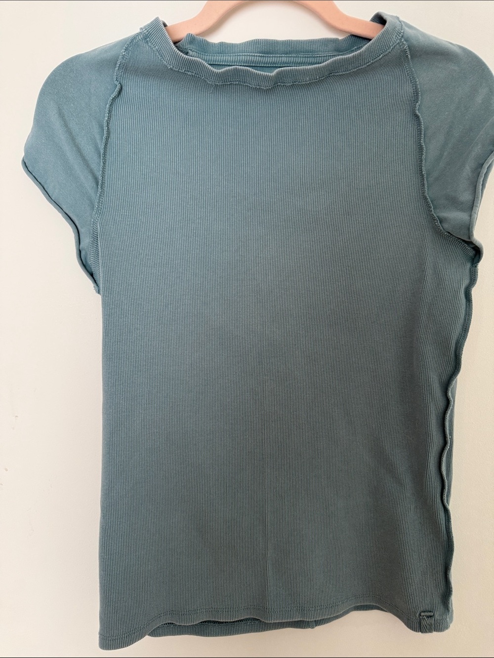 Free People Slim Ribbed Short Sleeve Tee in Teal-Blue